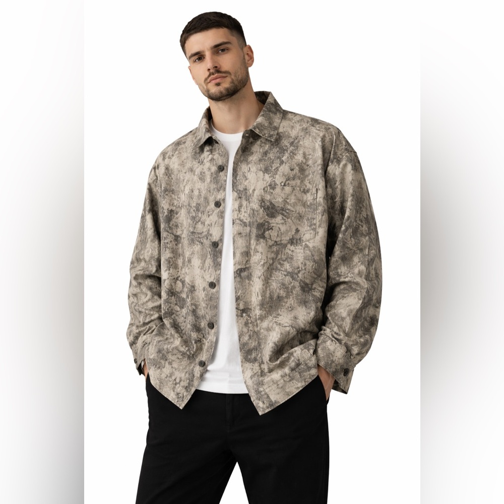 Brooklyn Cloth Boxy Fit Shacket Camo Print Heavyweight Overshirt Size Large New